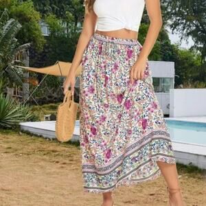 Parabler floral print elastic waist tie front with pockets skirt womans size XXL